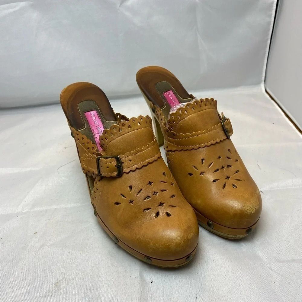 Isaac Mizrahi for Target BLONDIE Leather Mules 7 Vintage wooden heel